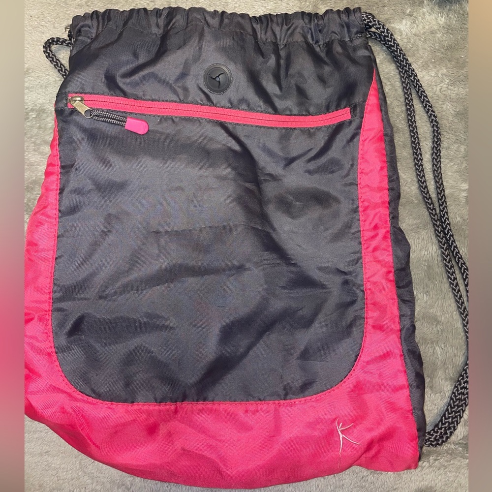Black and pink athletic string backpack